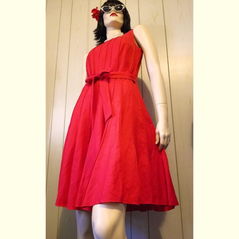 ❤️Calvin Klein Retro Red Fit & Flare Full Circle Skirt Party Dress